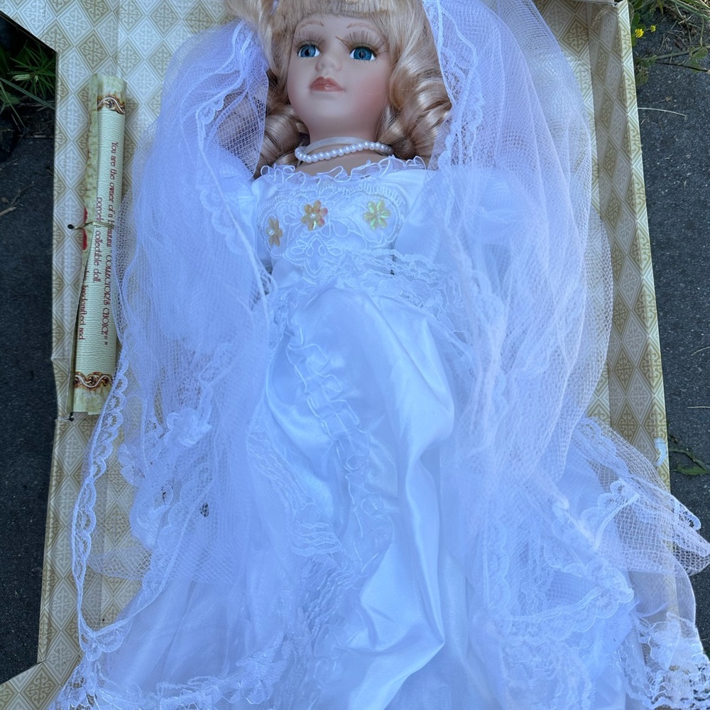 Elegant White Porcelain Doll with Veil